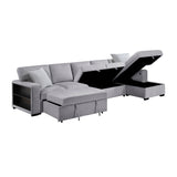Pompano Collection Sectional with Right Chaise, Pull-out Bed, Hidden Storages and Shelves, Charging Ports