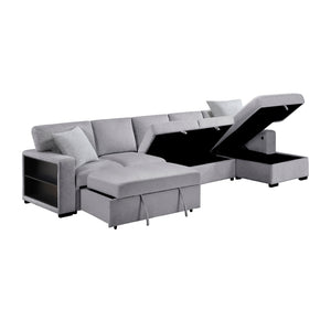 Pompano Collection Sectional with Right Chaise, Pull-out Bed, Hidden Storages and Shelves, Charging Ports