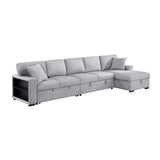 Pompano Collection Sectional with Right Chaise, Pull-out Bed, Hidden Storages and Shelves, Charging Ports