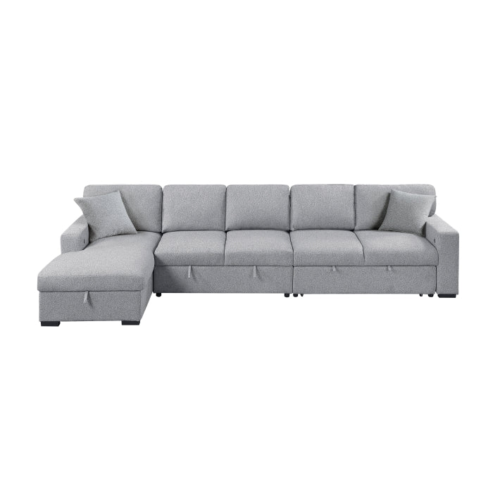 Pompano Collection Sectional with Left Chaise, Pull-out Bed Hidden Storages and Shelves, Charging Ports