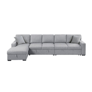Pompano Collection Sectional with Left Chaise, Pull-out Bed Hidden Storages and Shelves, Charging Ports