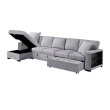 Pompano Collection Sectional with Left Chaise, Pull-out Bed Hidden Storages and Shelves, Charging Ports