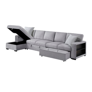 Pompano Collection Sectional with Left Chaise, Pull-out Bed Hidden Storages and Shelves, Charging Ports