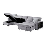 Pompano Collection Sectional with Left Chaise, Pull-out Bed Hidden Storages and Shelves, Charging Ports