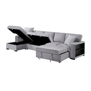 Pompano Collection Sectional with Left Chaise, Pull-out Bed Hidden Storages and Shelves, Charging Ports