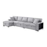Pompano Collection Sectional with Left Chaise, Pull-out Bed Hidden Storages and Shelves, Charging Ports