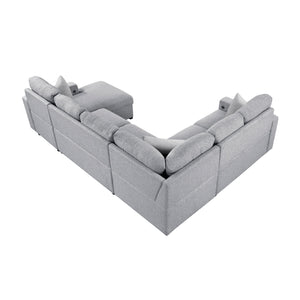 Pompano Collection Sectional with Right Chaise, Pull-out Bed, Hidden Storages and Shelves, Charging Ports