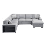 Pompano Collection Sectional with Right Chaise, Pull-out Bed, Hidden Storages and Shelves, Charging Ports