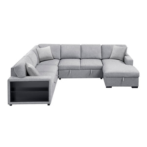 Pompano Collection Sectional with Right Chaise, Pull-out Bed, Hidden Storages and Shelves, Charging Ports