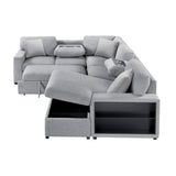 Pompano Collection Sectional with Right Chaise, Pull-out Bed, Hidden Storages and Shelves, Charging Ports