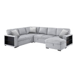 Pompano Collection Sectional with Right Chaise, Pull-out Bed, Hidden Storages and Shelves, Charging Ports
