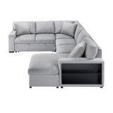 Pompano Collection Sectional with Right Chaise, Pull-out Bed, Hidden Storages and Shelves, Charging Ports