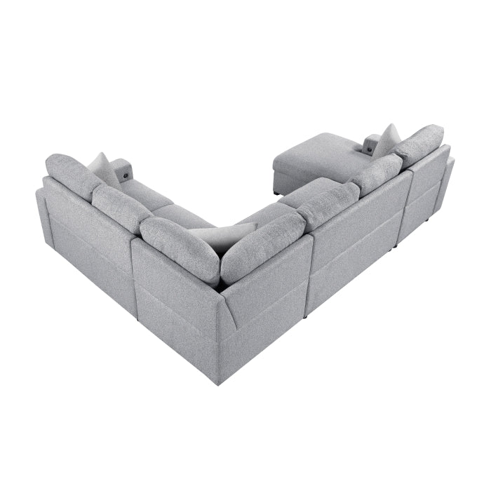 Pompano Collection Sectional with Left Chaise, Pull-out Bed, Hidden Storages and Shelves, Charging Ports