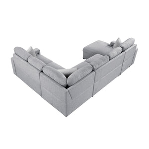 Pompano Collection Sectional with Left Chaise, Pull-out Bed, Hidden Storages and Shelves, Charging Ports