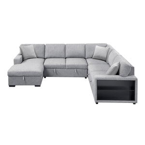 Pompano Collection Sectional with Left Chaise, Pull-out Bed, Hidden Storages and Shelves, Charging Ports