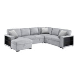 Pompano Collection Sectional with Left Chaise, Pull-out Bed, Hidden Storages and Shelves, Charging Ports