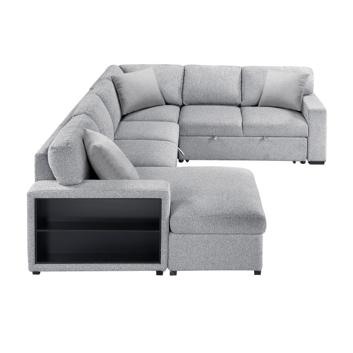 Pompano Collection Sectional with Left Chaise, Pull-out Bed, Hidden Storages and Shelves, Charging Ports