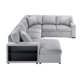Pompano Collection Sectional with Left Chaise, Pull-out Bed, Hidden Storages and Shelves, Charging Ports