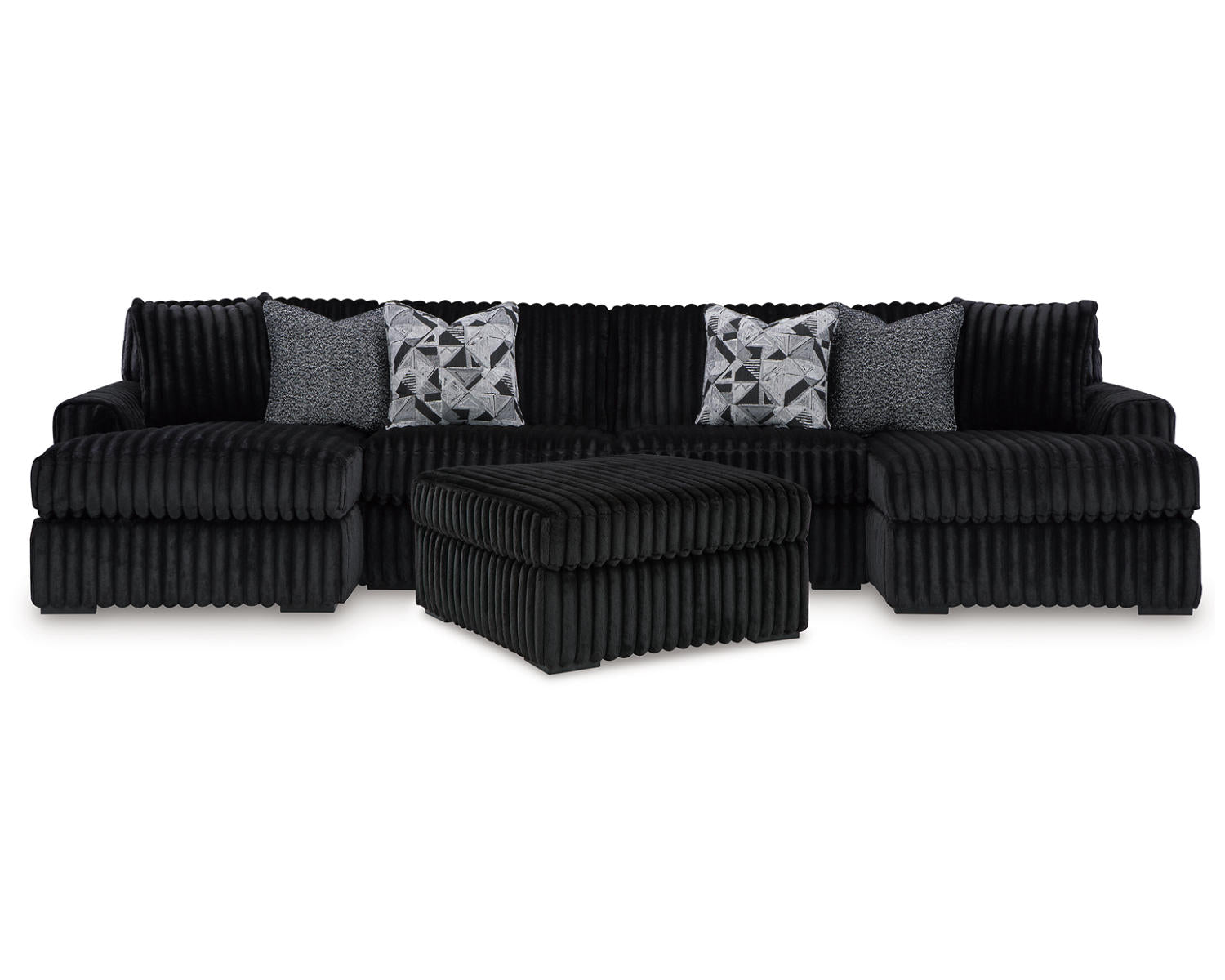 Midnight-Madness 3-Piece Sectional with Double Chaise and Ottoman
