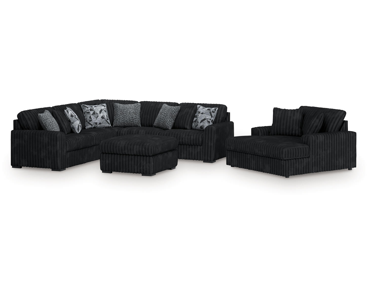 Midnight-Madness 3-Piece Sectional, Chaise and Oversized Accent Ottoman