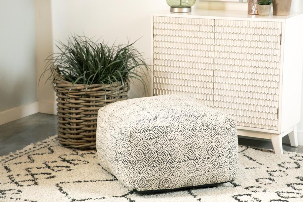 Landry Square Upholstered Floor Pouf Cream and Black