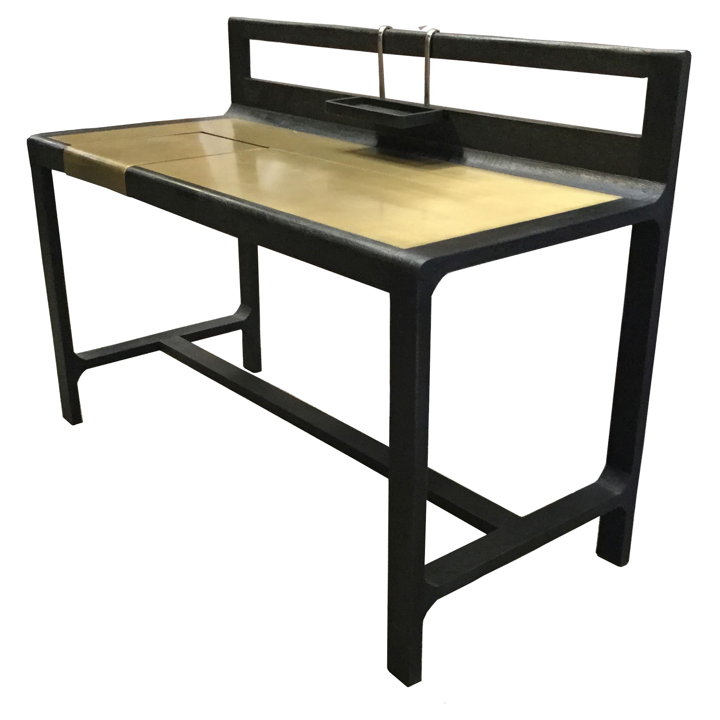 Purston 55-inch Writing Desk with Storage Black and Brass