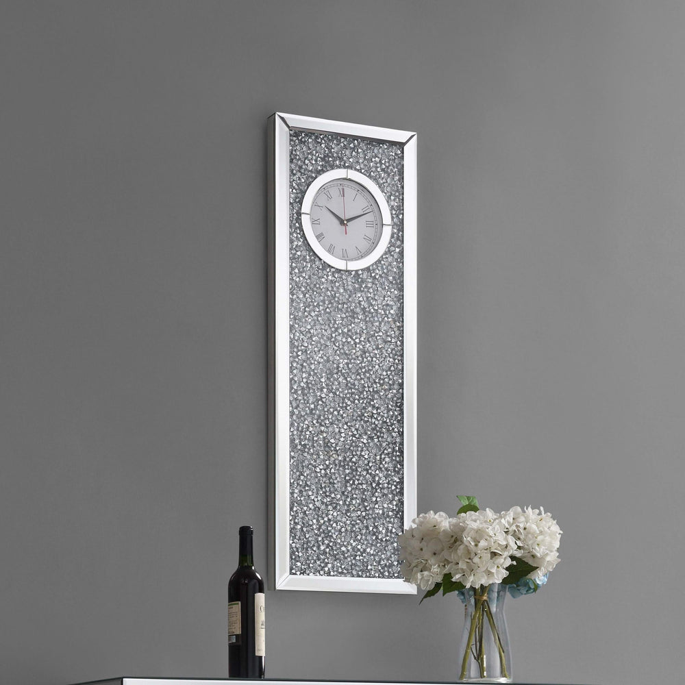 Minette Mirrored Wall Clock Acrylic Crystal Inlay Silver