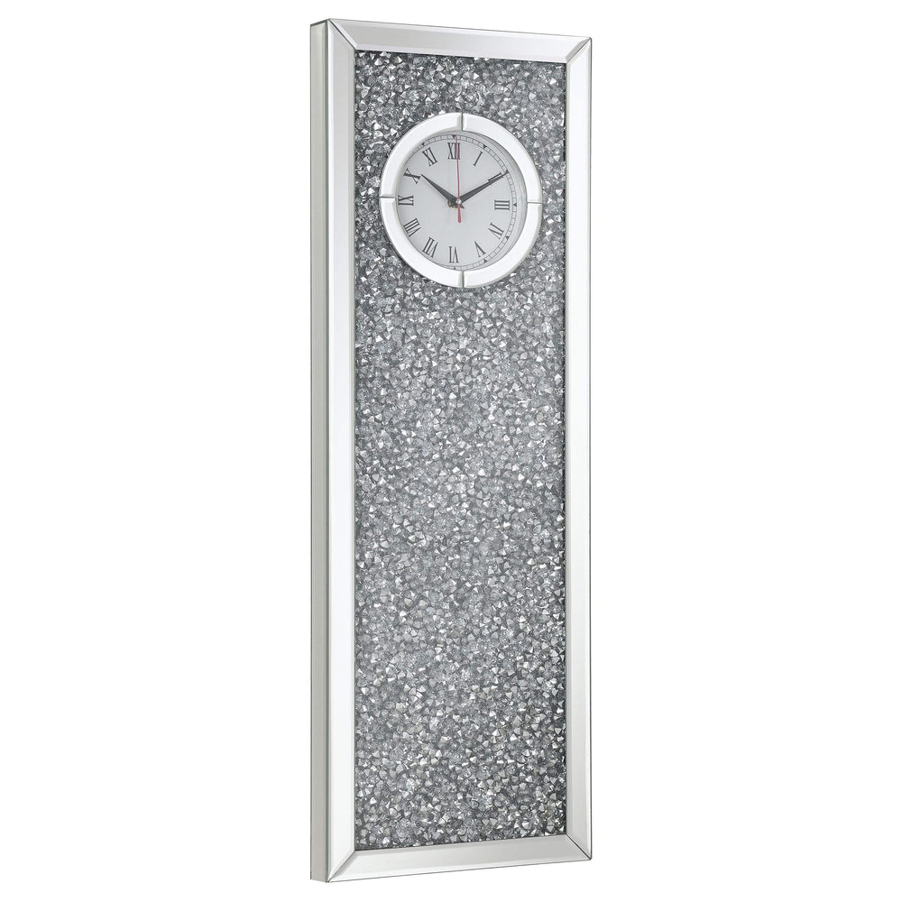 Minette Mirrored Wall Clock Acrylic Crystal Inlay Silver