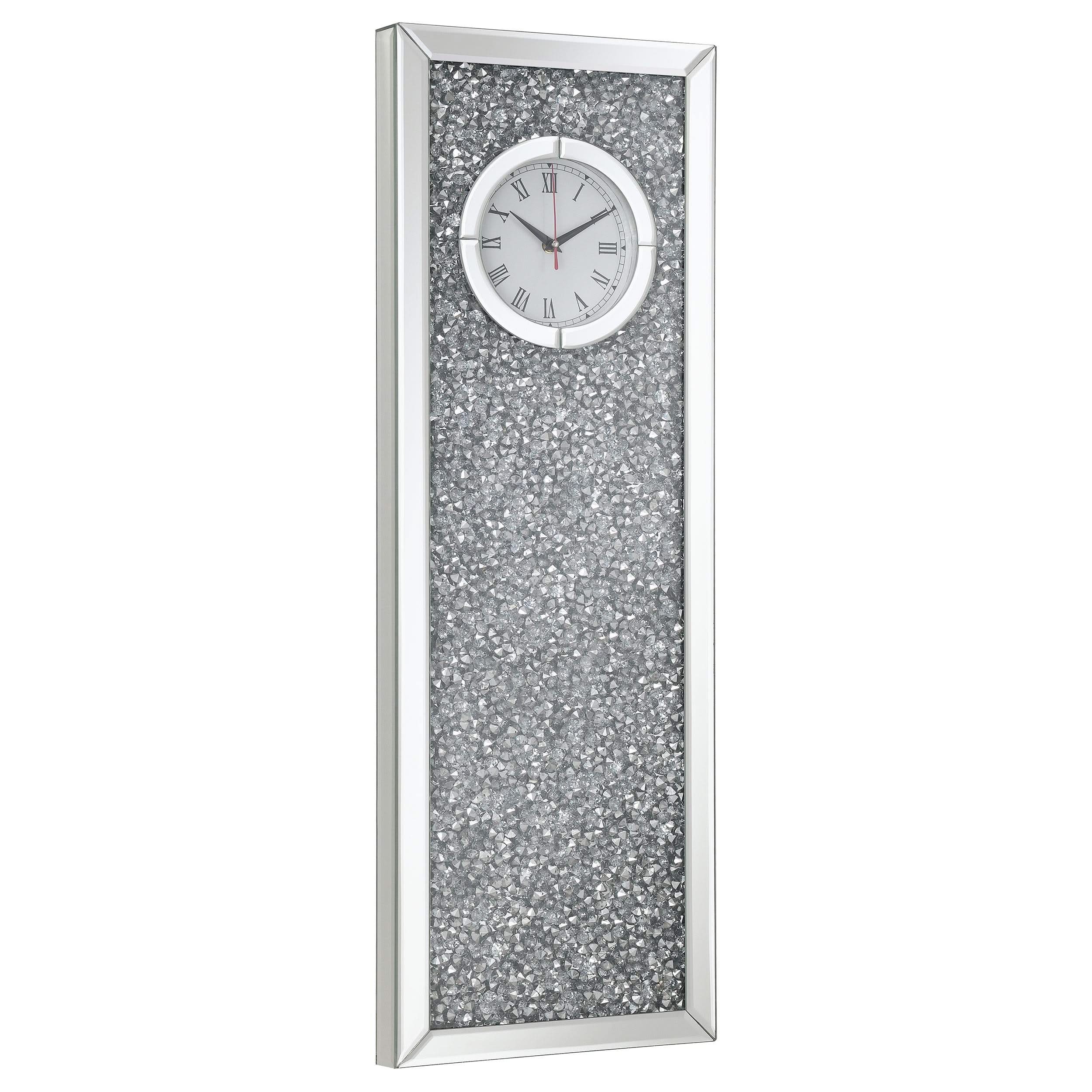 Minette Mirrored Wall Clock Acrylic Crystal Inlay Silver