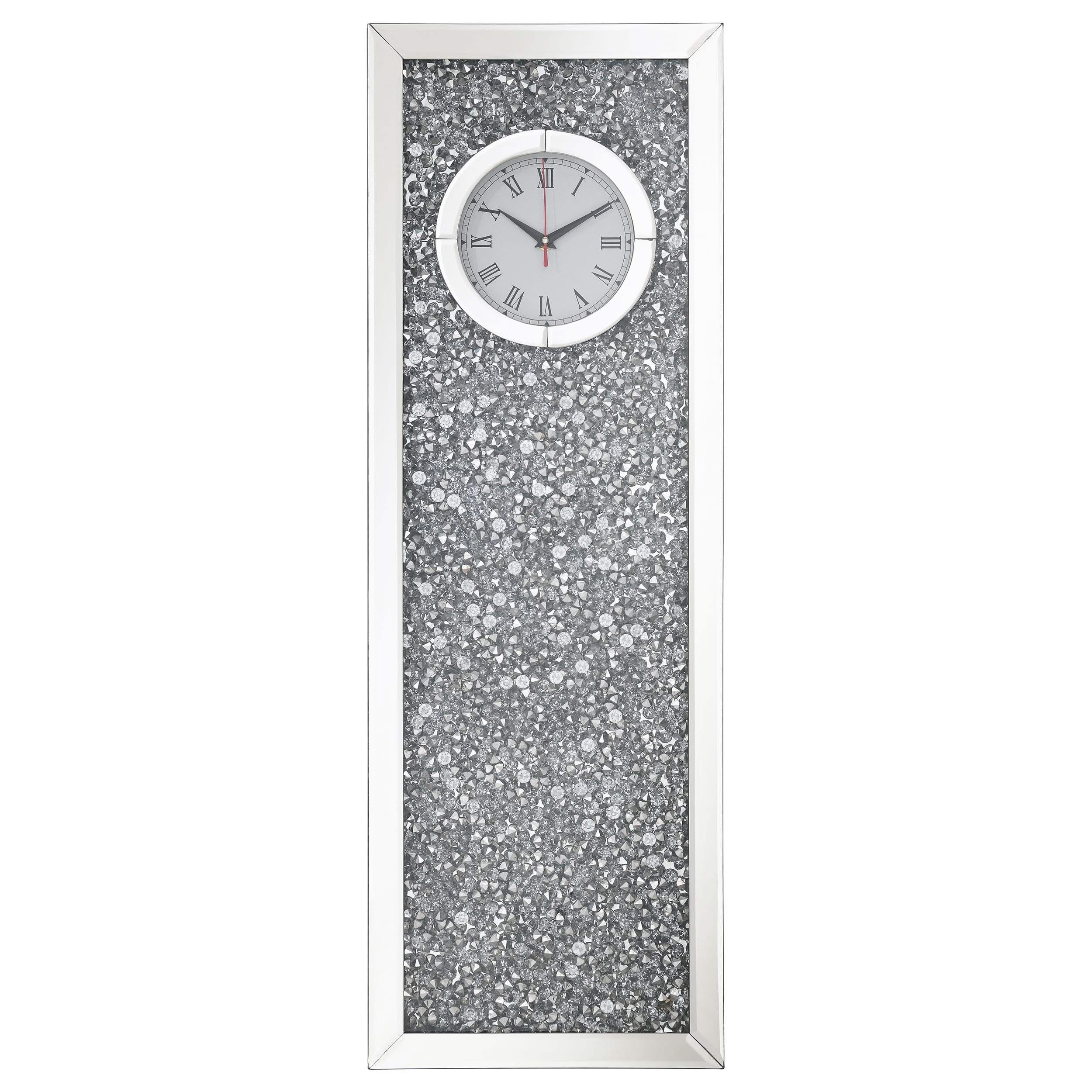 Minette Mirrored Wall Clock Acrylic Crystal Inlay Silver