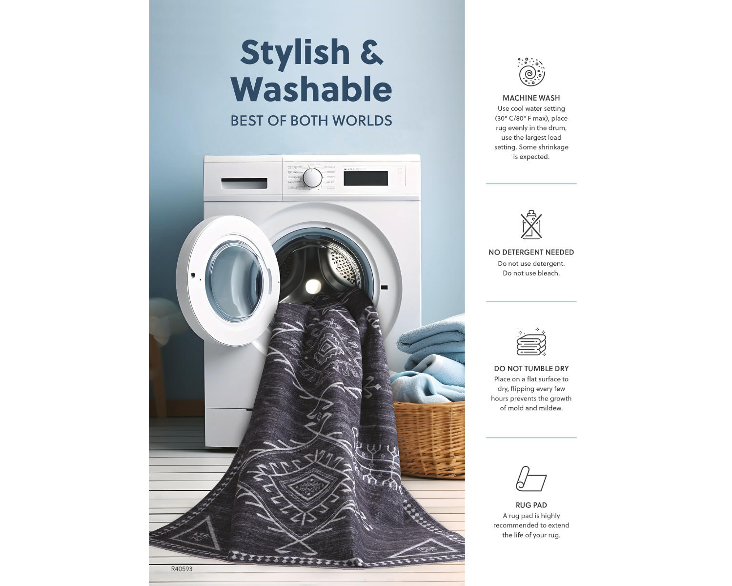 Milset 5'1" x 6'10" Washable Rug