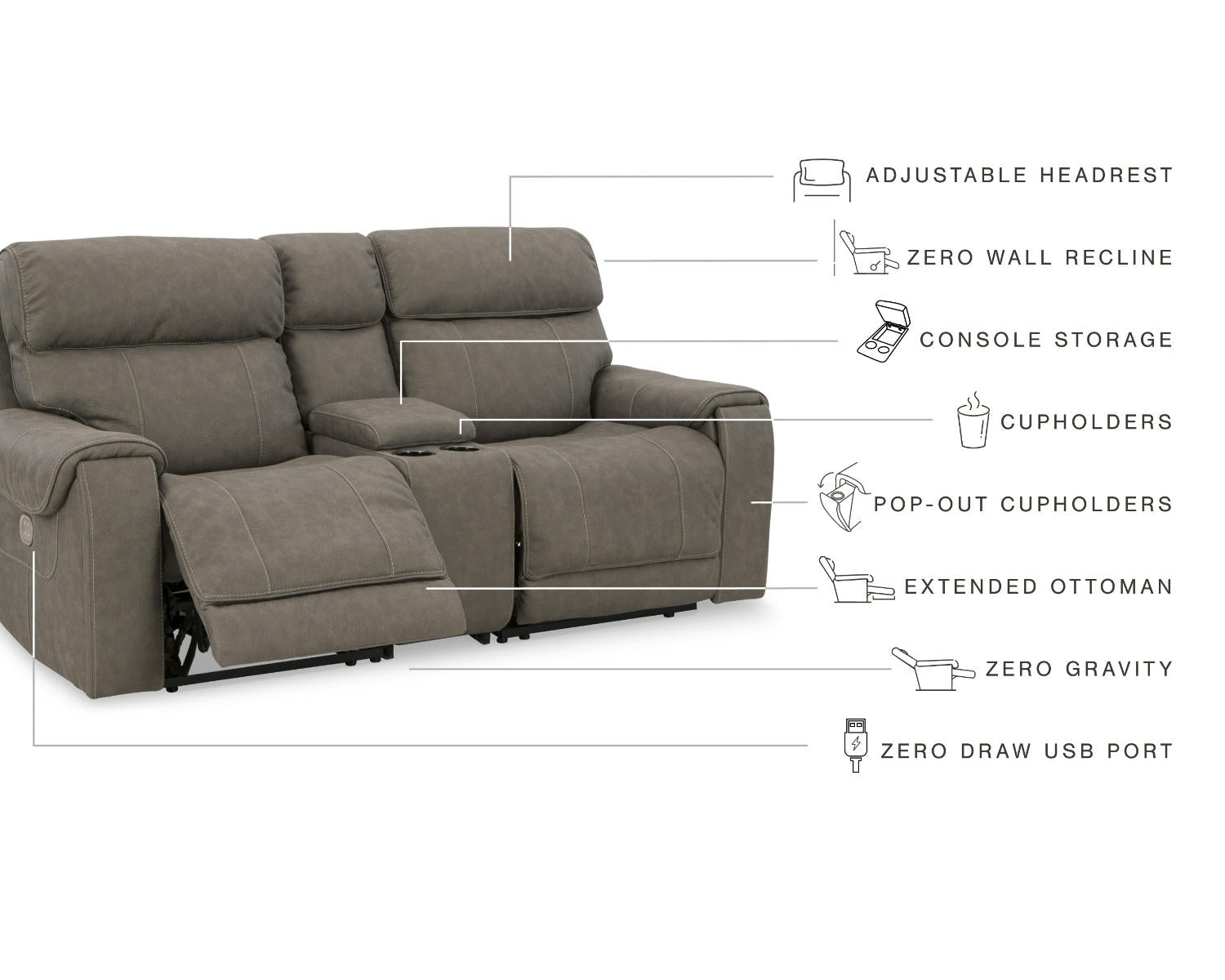 Starbot 3-Piece Power Reclining Sectional Loveseat with Console