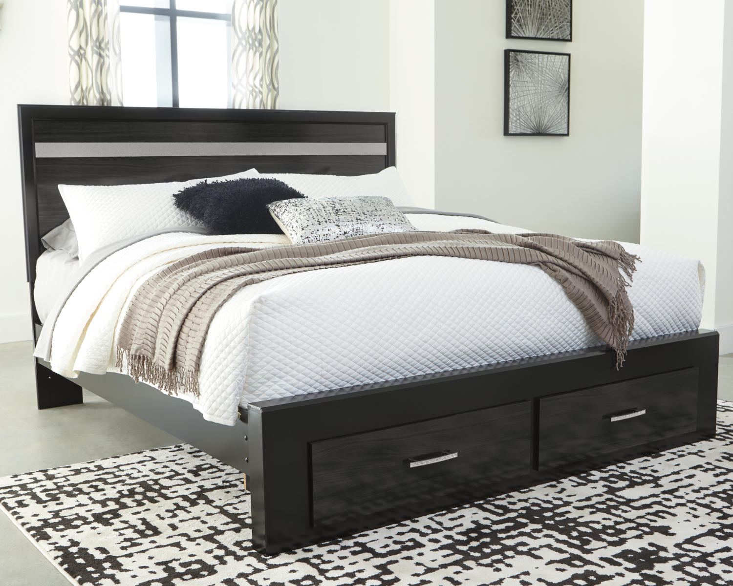 Starberry King Panel Bed with 2 Storage Drawers