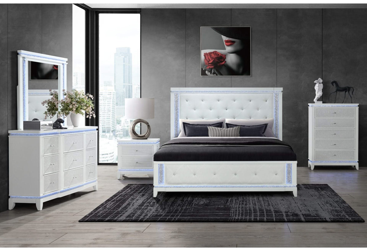 ALINA WHITE QUEEN BED  LED 5pc SET