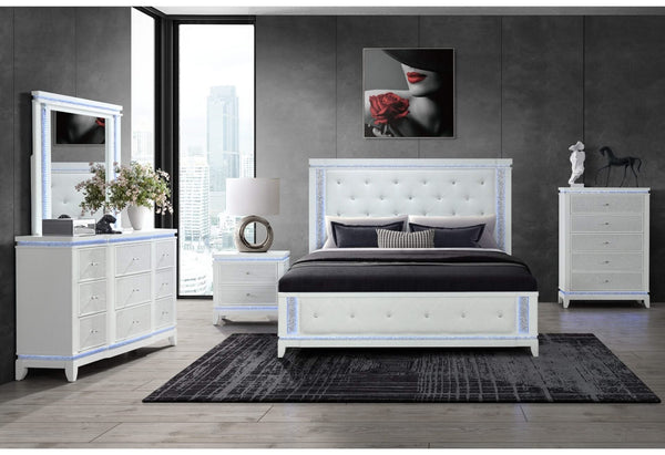 ALINA WHITE QUEEN BED  LED 5pc SET