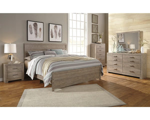 Cama King con paneles Culverbach, tocador, espejo, cómoda y mesita de noche