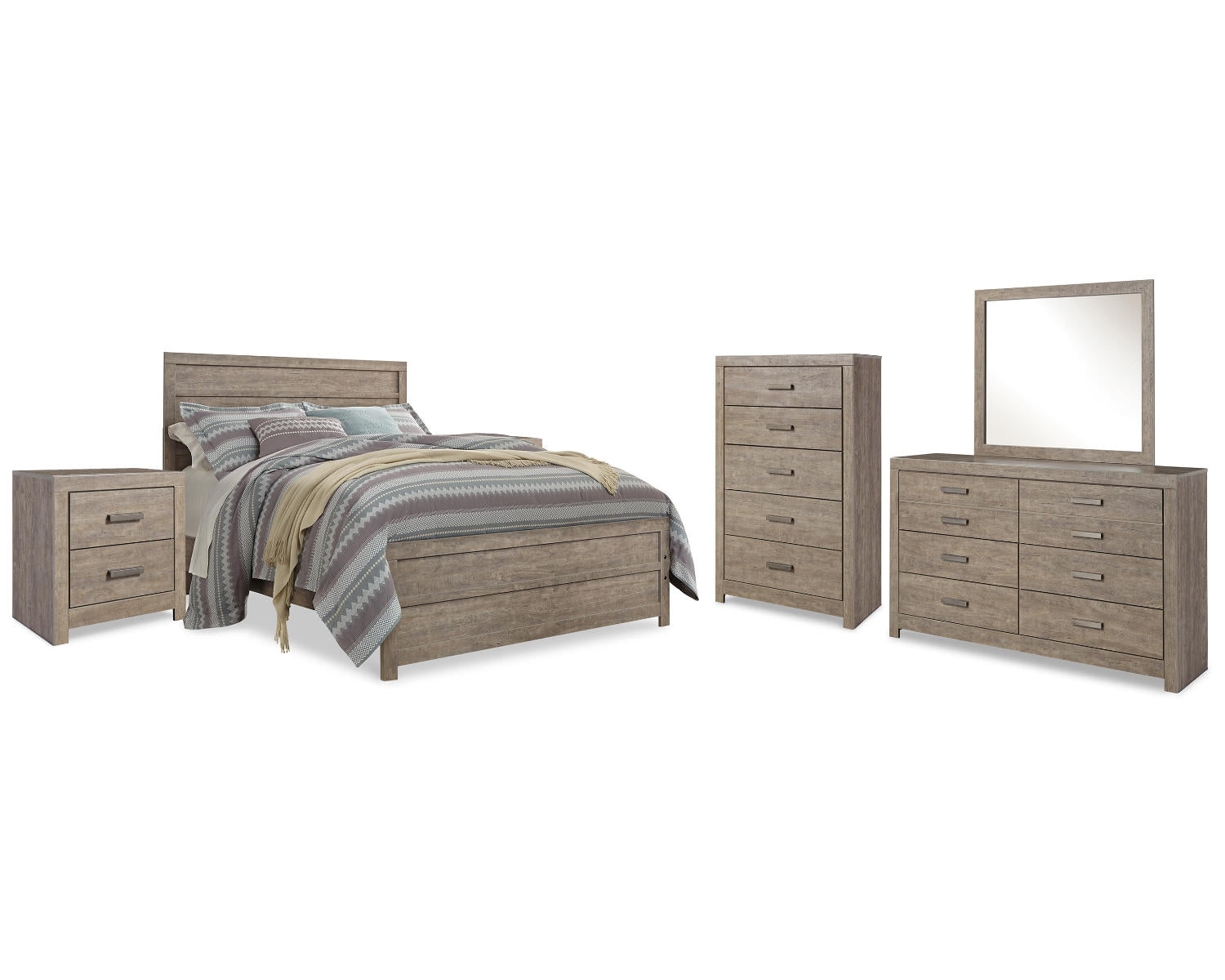 Culverbach Queen Panel Bed, Dresser, Mirror, Chest and 2 Nightstands