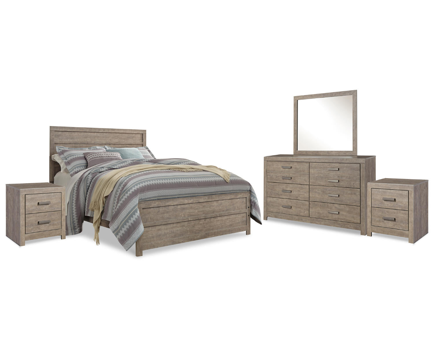 Culverbach Queen Bed with Mirrored Dresser and 2 Nightstand