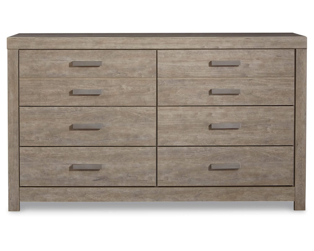 Cama completa Culverbach con panel, cómoda, arcón y mesita de noche
