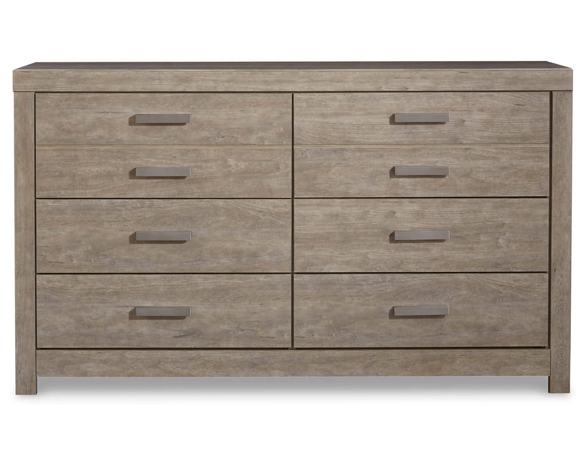 Cama completa Culverbach con panel, cómoda, arcón y mesita de noche