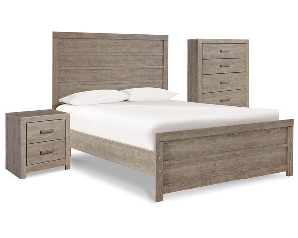 Cama Culverbach con paneles completos, cómoda y mesita de noche