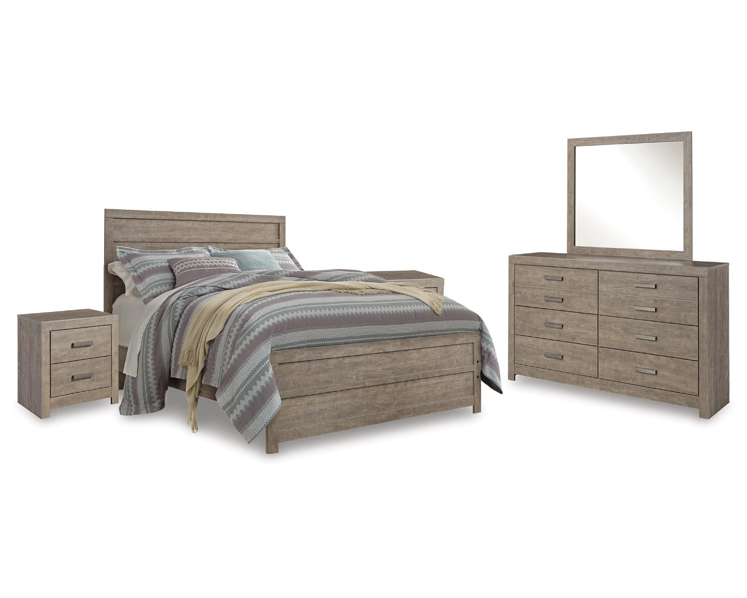 Culverbach Queen Bed with Mirrored Dresser and 2 Nightstand