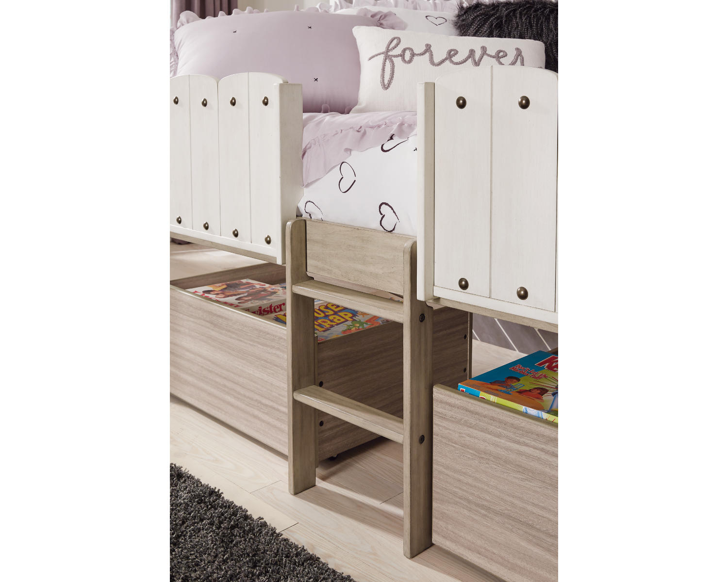 Wrenalyn Twin Loft Bed with Under Bed Bin Storage
