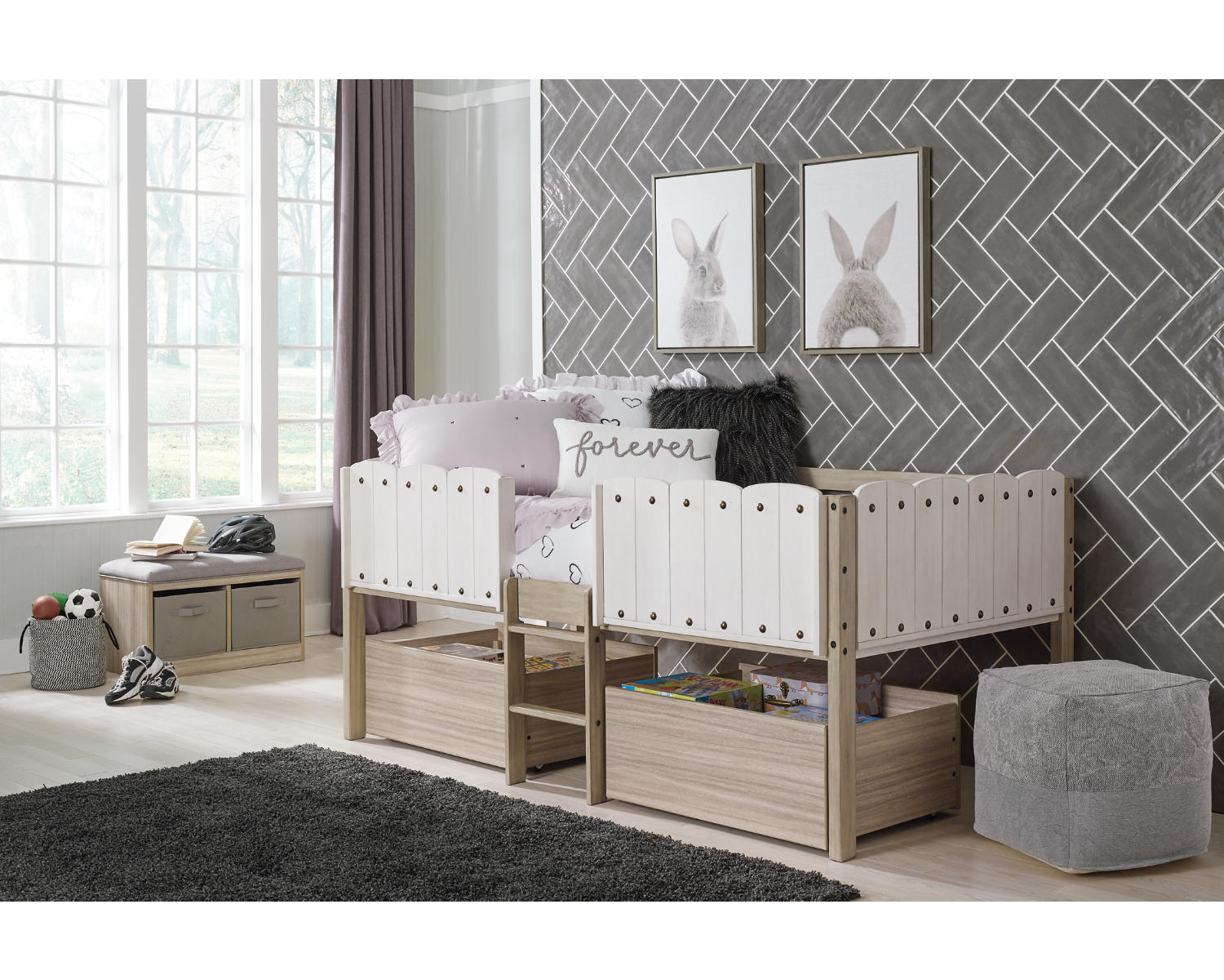 Wrenalyn Twin Loft Bed with Under Bed Bin Storage