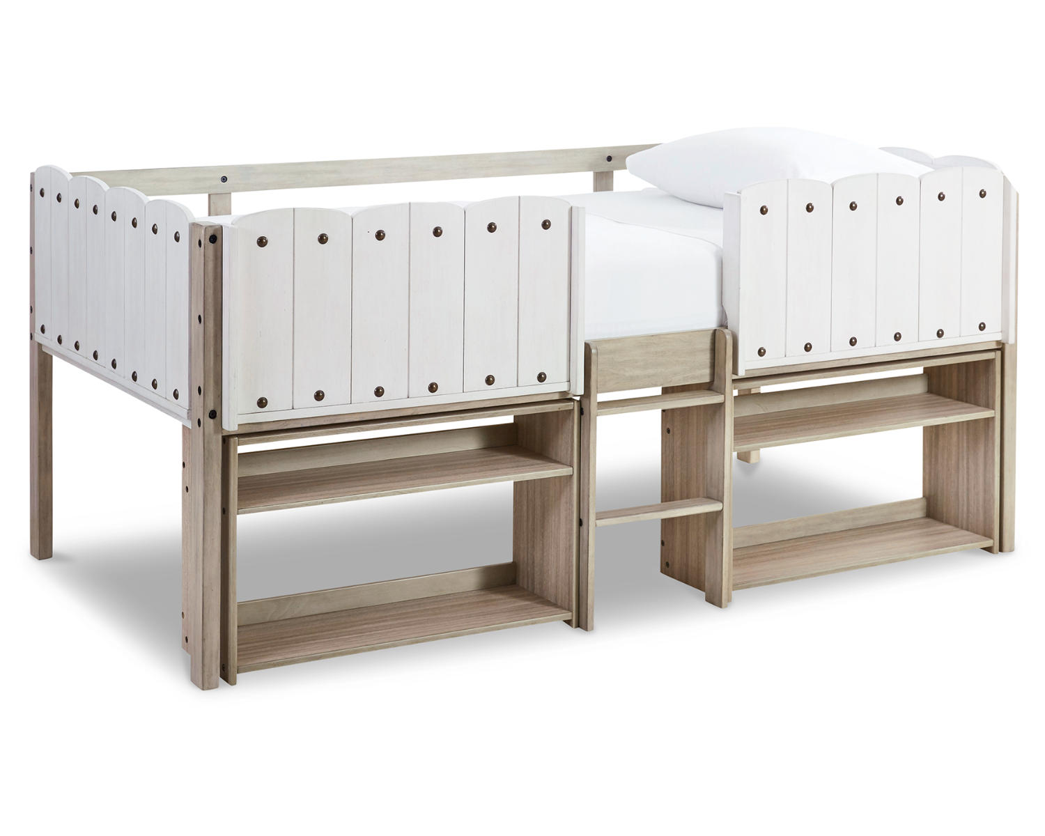 Wrenalyn Twin Loft Bed with Under Bed Bookcase Storage