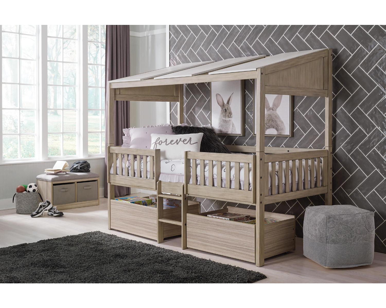 Wrenalyn Twin Loft Bed with Under Bed Bin Storage
