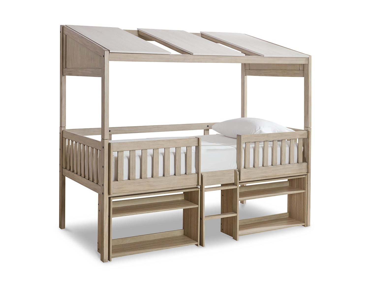 Wrenalyn Twin Loft Bed with Under Bed Bookcase Storage