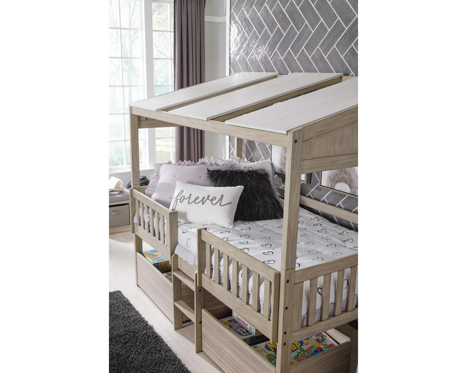 Wrenalyn Twin Loft Bed with Under Bed Bin Storage