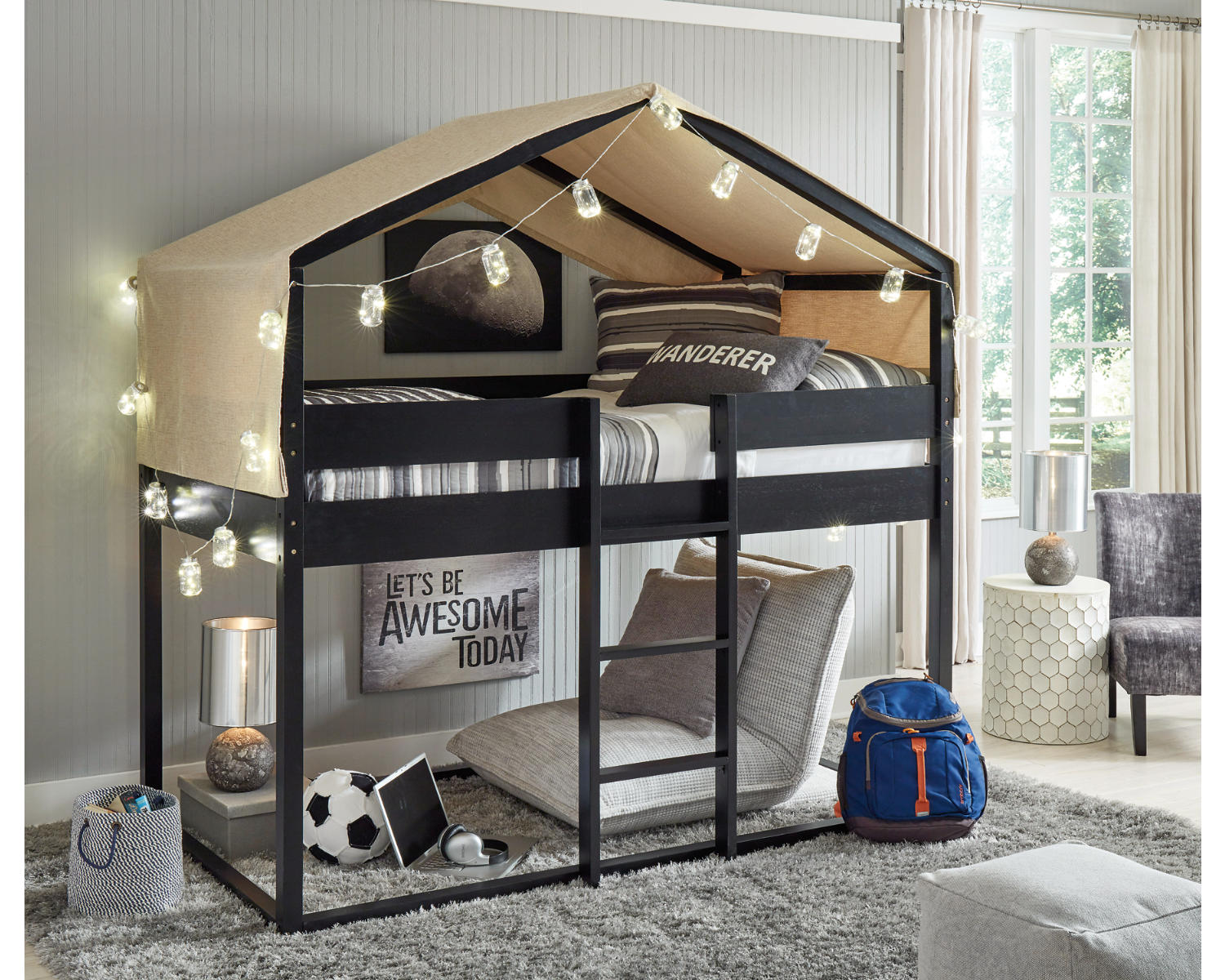 Flannibrook Twin over Twin House Loft Bed