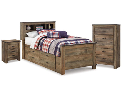 Cama individual con almacenaje, cómoda y mesita de noche Trinell